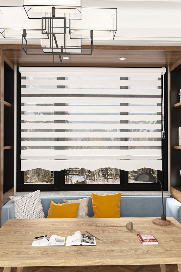 Modern Beyaz Pliseli Etek Dilimli Zebra Stor Perde - 1