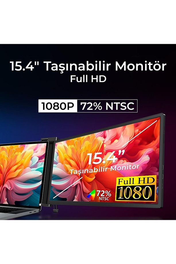 Npm3 15.4" 1080p Fhd Ips Type-c Taşınabilir Dizüstü Tek Monitör Çoklayıcı Notebook Monitör - 6
