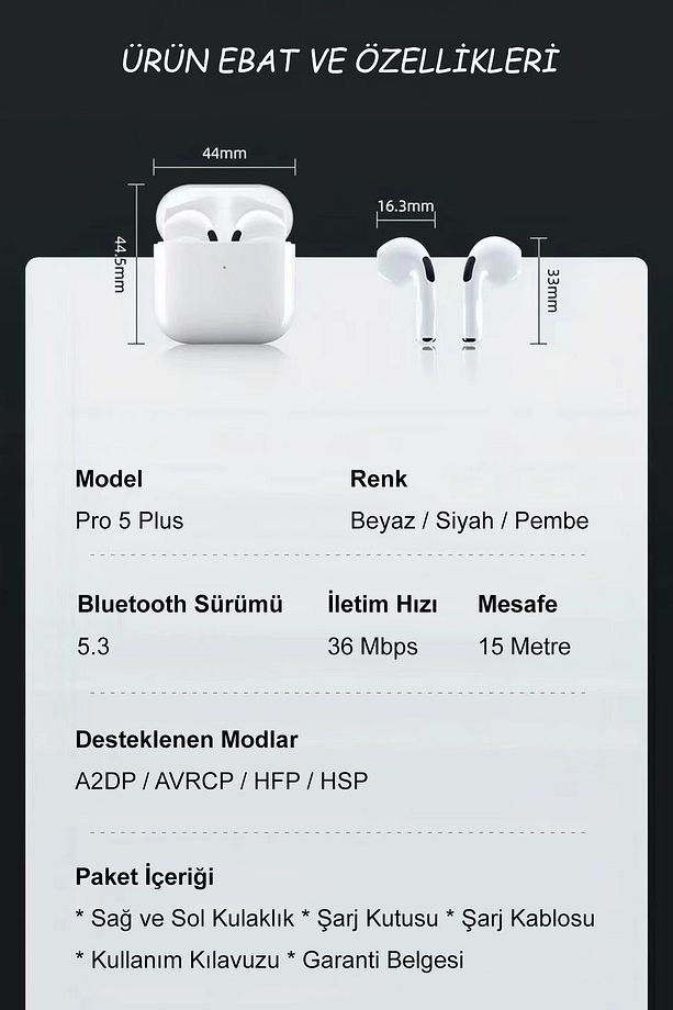 Pro 5 Plus Siyah 5.3 Bluetooth Versiyon Premium A Kalite Hd Ses Performanslı Bluetooth Kulaklık - 4
