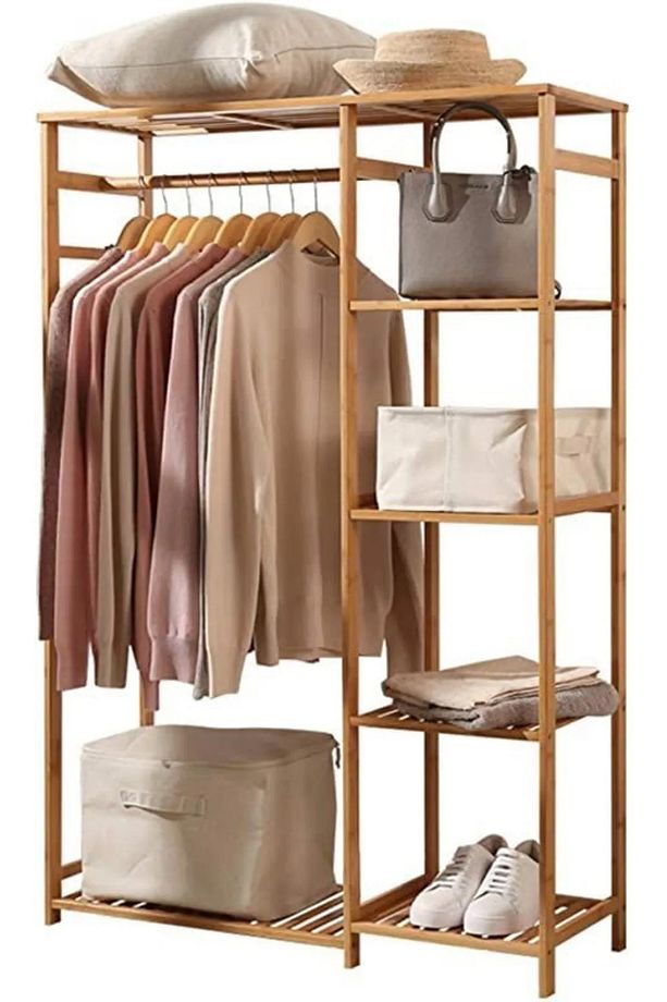 Design Ahşap Ayaklı Askı Elbise Askısı Çok Amaçlı Dolap Gardırop - 1
