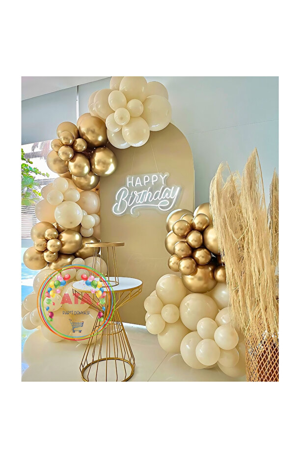 ^^ Birthday Party Theme *Retro White* *Chrome Gold* 60-Piece Balloon Chain Party Set