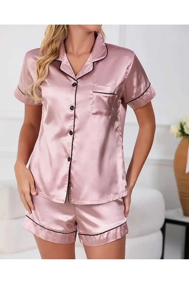 saten şortlu pijama takımı - 1