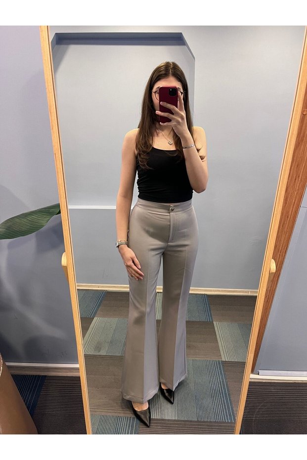 Women's High Waist Snap Button Spanish Leg Pants