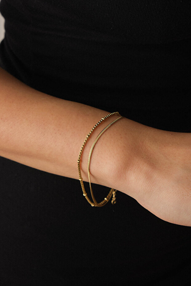 Italian and Bulk Square Chain Bracelet - Minimal Tarnish-Free 2-Piece Combination 17+4cm