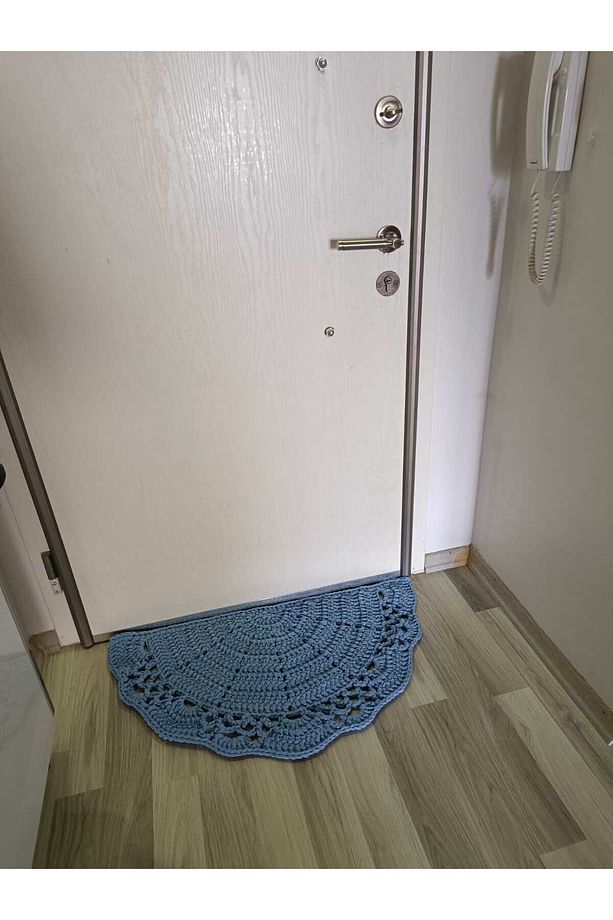 Buz Mavisi (90X45) %100 El Örgüsü Balkon/ Kapı Önü Yarım Ay Paspas - 3