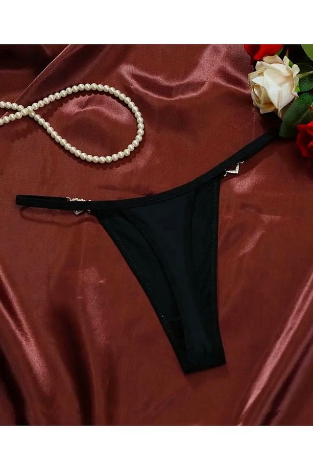 Kadın Taşlı Kalp Aksesuarlı Seksi String Külot - 2