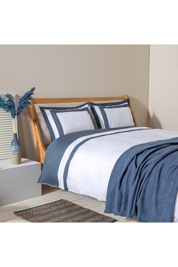Camella 100% Cotton King Size Duvet Cover Set 230X220 cm White/Blue
