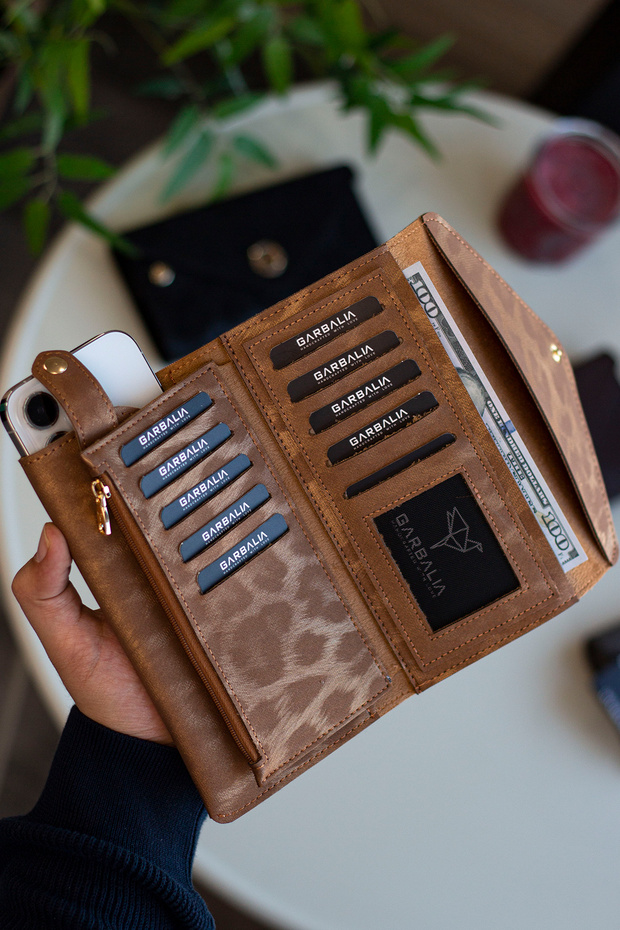 Envelope Envelope Model Leopard Gold Wallet with Phone and Coin Compartment - 2