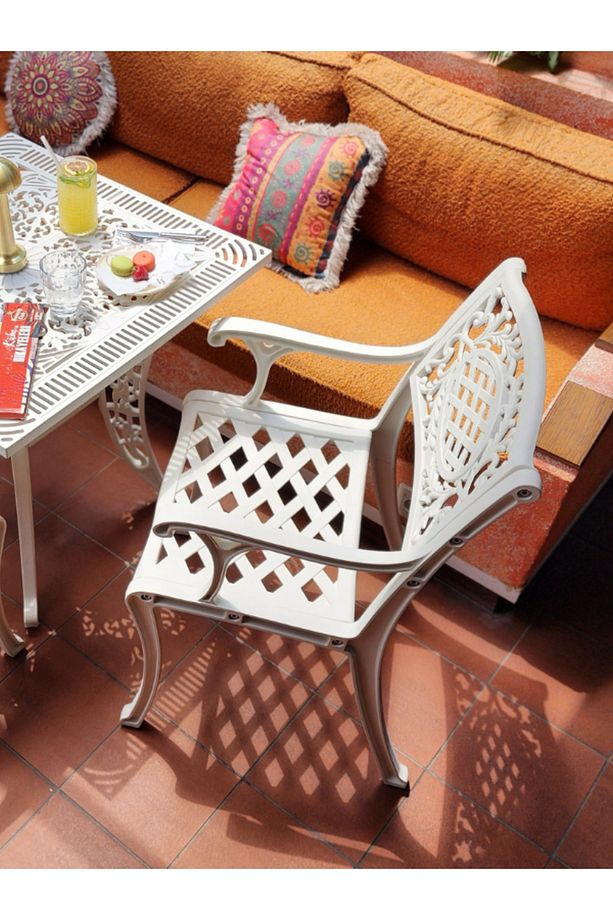 Cunda Model Ferforje Görünümlü Plastik Kare 2'li Masa ve Sandalye Takım Balkon Bahçe Takımı İç/Dış - 3