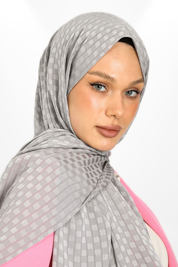 İthal Jakar Krep Kare Detaylı Abiye Özel Gün Şalı - New Collections - New Creation - Gri - 2