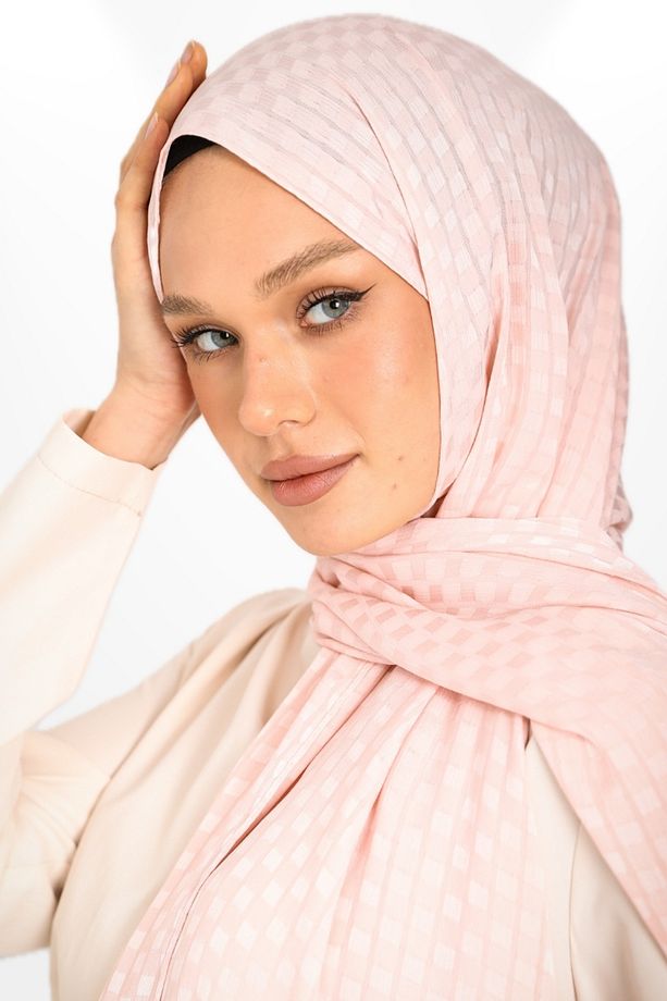 İthal Jakar Krep Kare Detaylı Abiye Özel Gün Şalı - New Collections - New Creation - Açık Pudra - 2