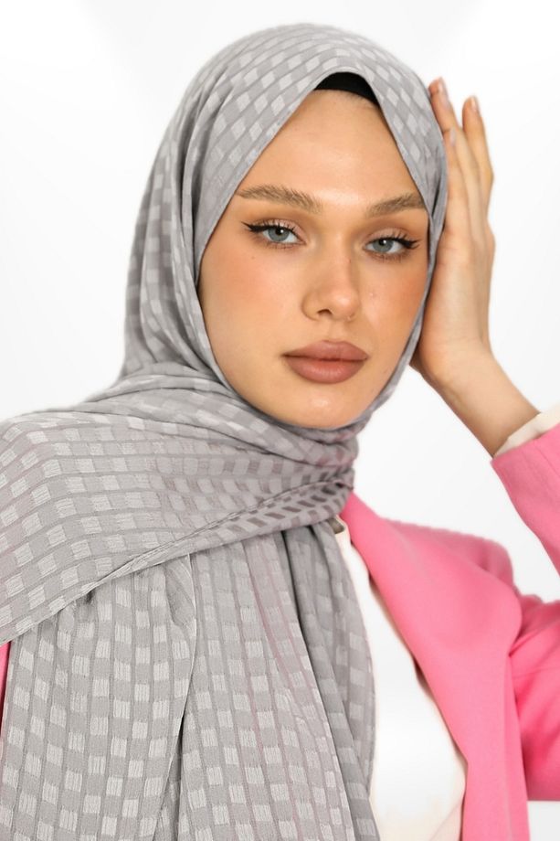 İthal Jakar Krep Kare Detaylı Abiye Özel Gün Şalı - New Collections - New Creation - Gri - 4