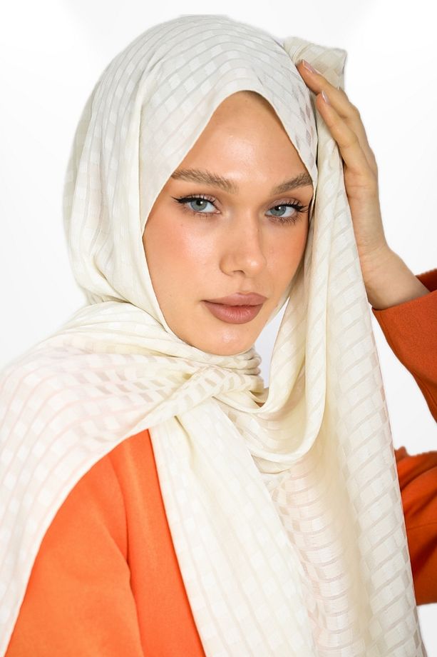 İthal Jakar Krep Kare Detaylı Abiye Özel Gün Şalı - New Collections - New Creation - Krem - 3