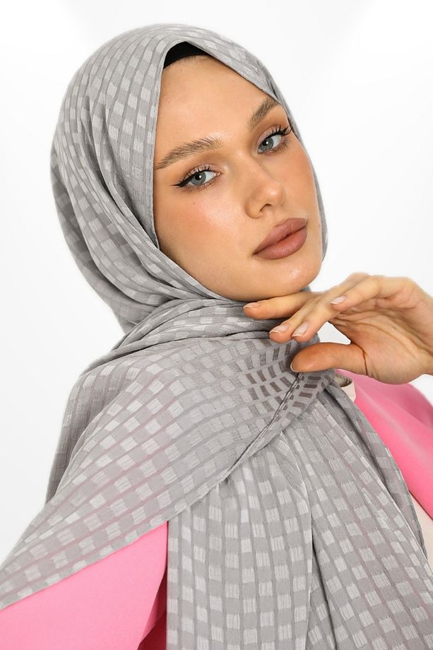 İthal Jakar Krep Kare Detaylı Abiye Özel Gün Şalı - New Collections - New Creation - Gri - 1