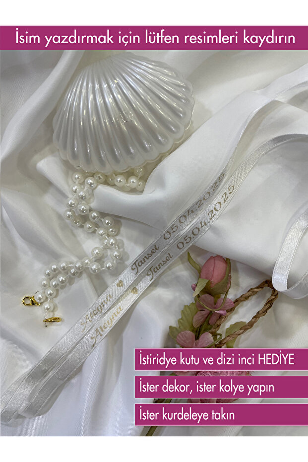 Promise Engagement Ring Ribbon with Name Printed and Non-Spill Pearls