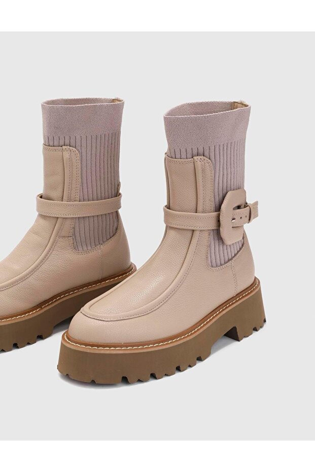 Wallace Hakiki Deri Kadın Krem Bot - 2