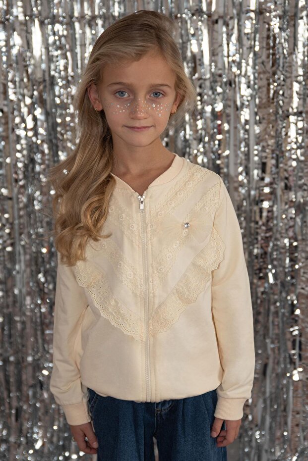 Girl's Cardigan Laced 3-7 Years, Cream
