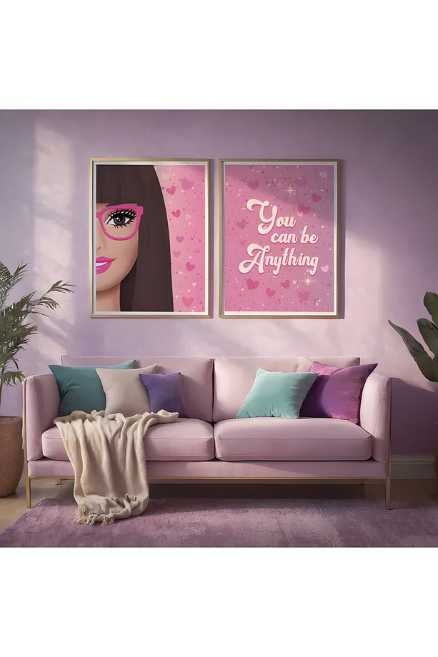Pembe Barbie Tablosu 2'li set Çocuk ve Genç Odası Poster seti, - 4