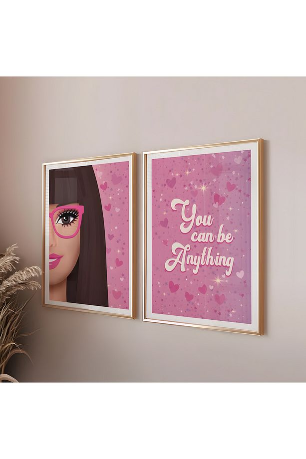 Pembe Barbie Tablosu 2'li set Çocuk ve Genç Odası Poster seti, - 3