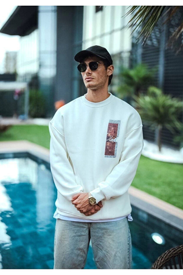 Long sleeve bicycle collar front and back Printed sweatshirt - white