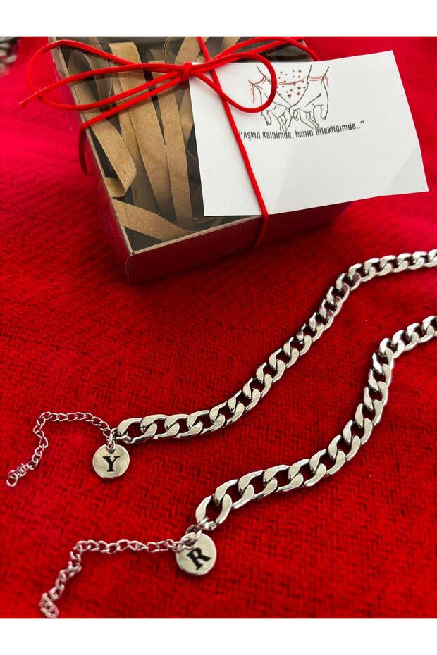 2-Piece Lover Couple Stamp Letter Detailed Stainless Steel Love Bracelet with 2-Piece Marteniçka Gift