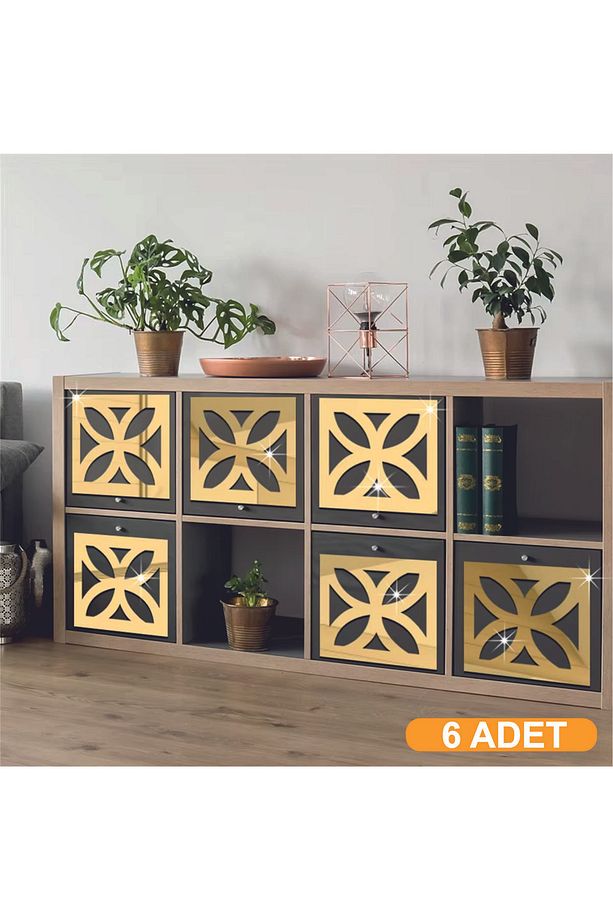 (6ADET) ALTIN AYNA DÖRT YAPRAKLI ÇİÇEKLİ PLEKSİ DUVAR DEKORATİF (28X28CM)(Kendinden Yapışkanlı) - 1