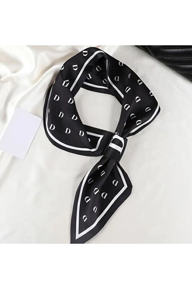 Letter D Polka Dotted Small Long Silk Satin Square Shawl Scarf 75X13