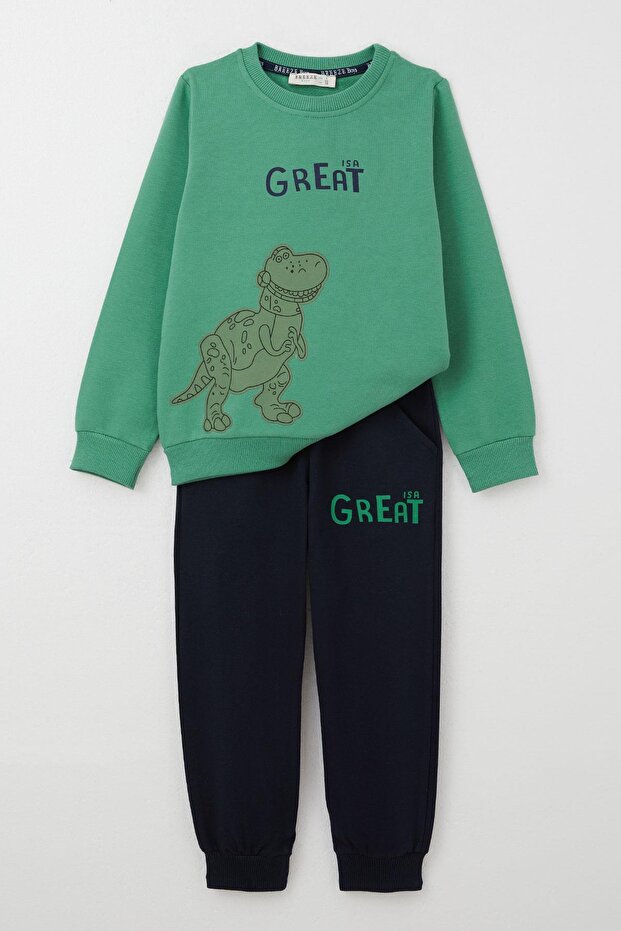 Boy's Tracksuit Suit Cool Dinosaur Printed 1.5-5 Years, Mint Green