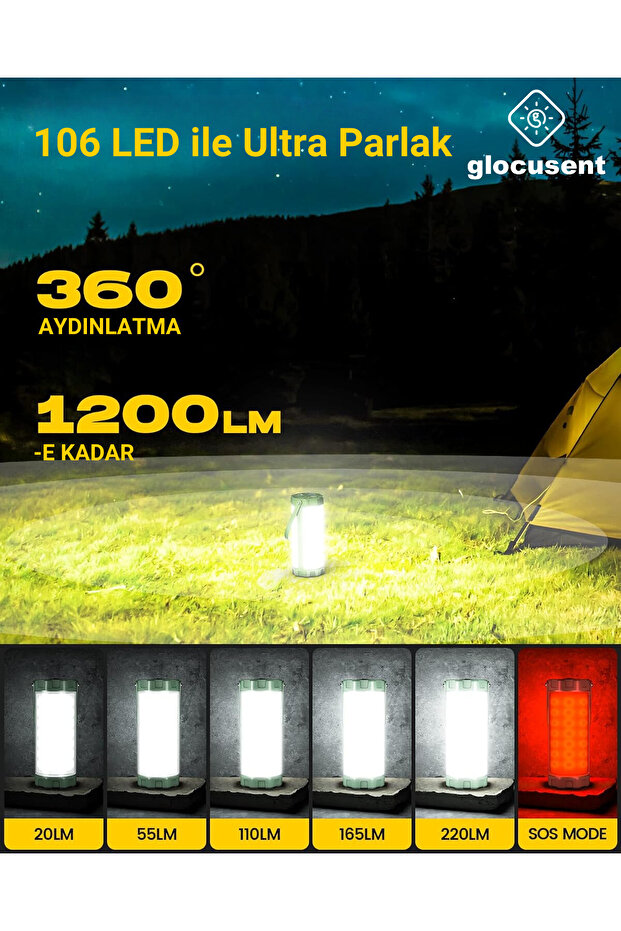 Kamp Feneri Lambası 120 Saat Şarjlı Kullanım, Ip68 Su Geçirmez, Kamp, Deprem Çantası Feneri Ve Afet - 3