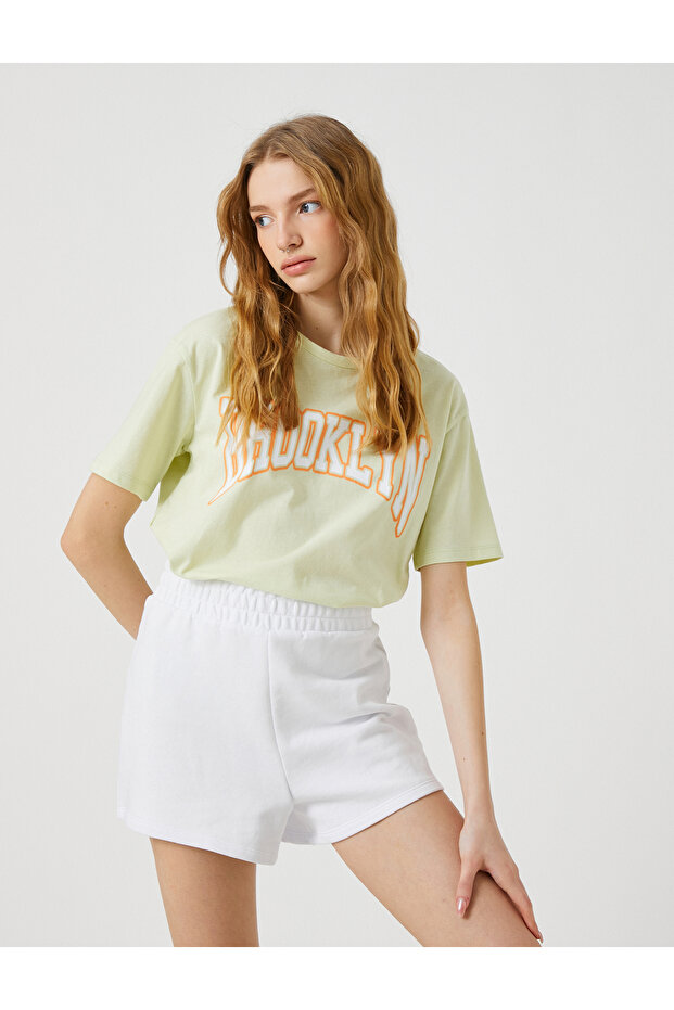 College Printed T-Shirt Short Sleeve Crew Neck Cotton