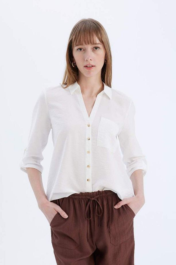 Yeni Sezon Regular Fit Basic Düz Uzun Kollu Gömlek - 4
