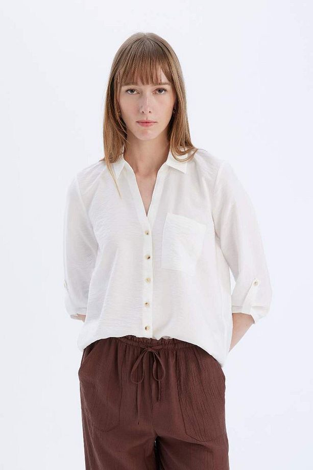 Yeni Sezon Regular Fit Basic Düz Uzun Kollu Gömlek - 3