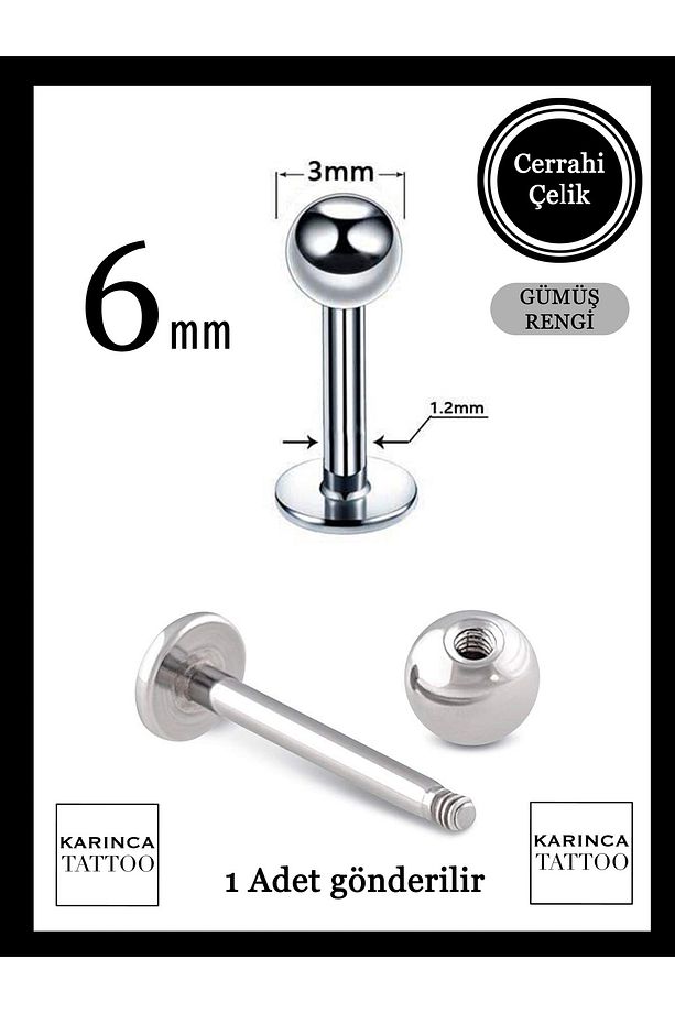 6 Mm En Kısa Bar Labret Kulak Kıkırdak Helix Conch Flat Forward Helix Tragus Piercing - 1