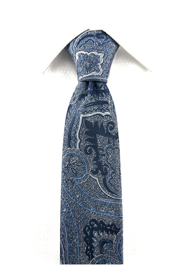 Navy Blue Shawl Patterned Handkerchief Tie - 2