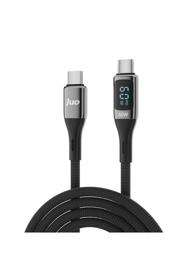 60w Dijital Led Ekranlı Örgülü Usb Type-c To Type-c Hızlı Şarj Ve Data Kablosu 2 Metre - 1