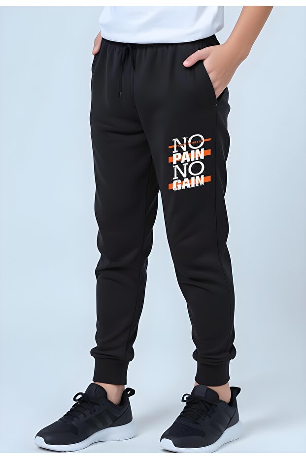 No Pain No Gain Printed Boy's Double Pocket Jogger Sweatpants