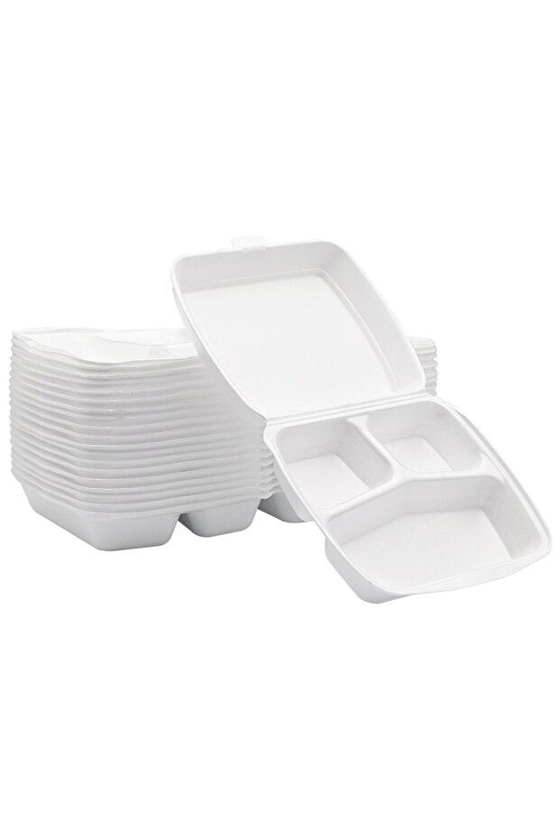 3 Gözlü Kapaklı Köpük Tabak 50 Adet - 1