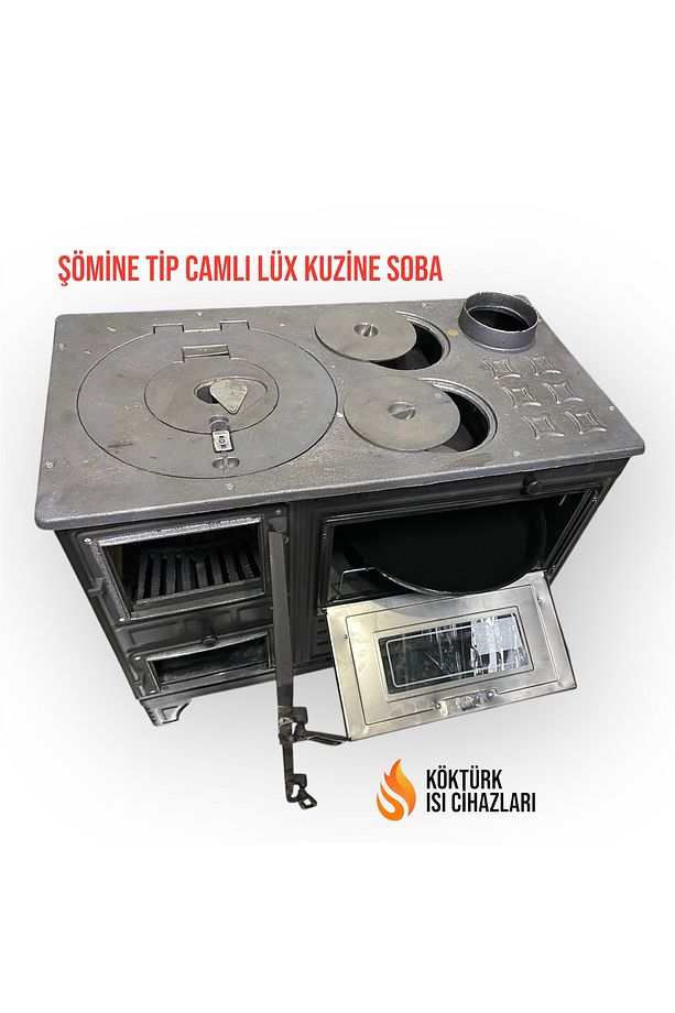 LÜX FIRINLI KUZİNE SOBA ÖNÜ CAMLI ŞÖMİNE TİP MAT SİYAH - 5