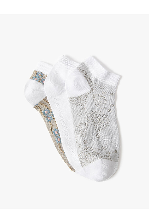 3-Piece Booties Socks Set Floral Patterned - 1