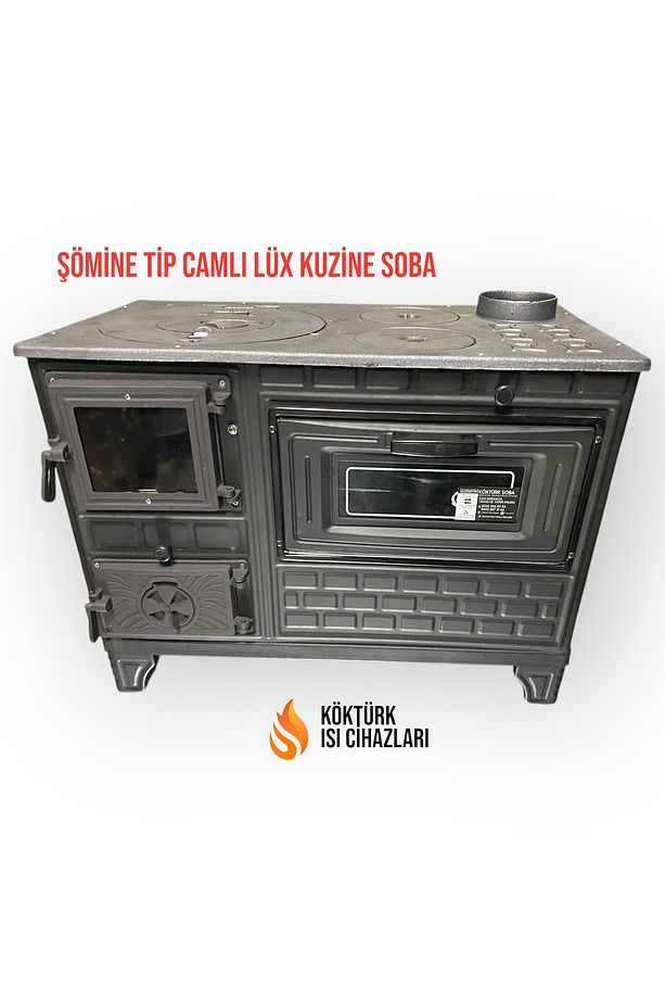 LÜX FIRINLI KUZİNE SOBA ÖNÜ CAMLI ŞÖMİNE TİP MAT SİYAH - 1