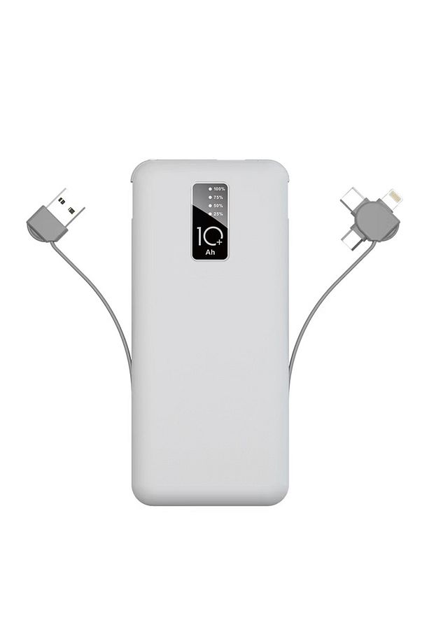 Beyaz PW-05 Hızlı Led Göstergeli Micro Lightning Type-C Kablolu Taşınabilir Powerbank 10000mAh Zore - 1
