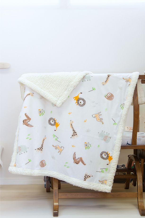 Fluffy Koyun Tüyü Bebek Battaniyesi - Ranforce Kumaş Kombinli - 75x100 Cm - 1