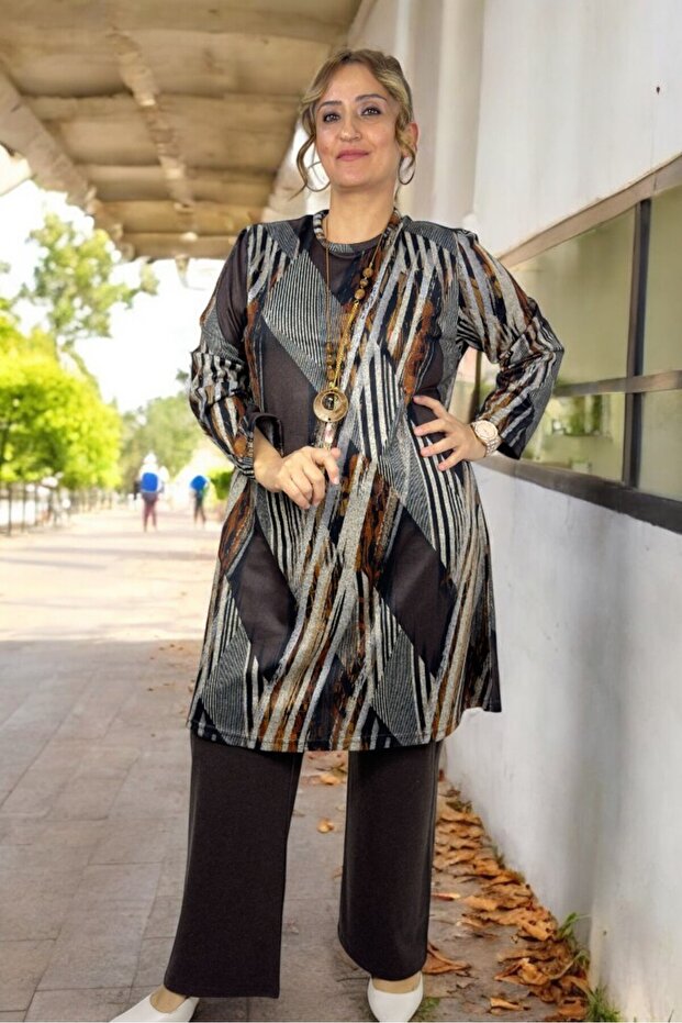 Cycling Collar Soft Viscose Fabric Tunic Waist Rubbered Viscose Pants Large Size Bottom Top Suit