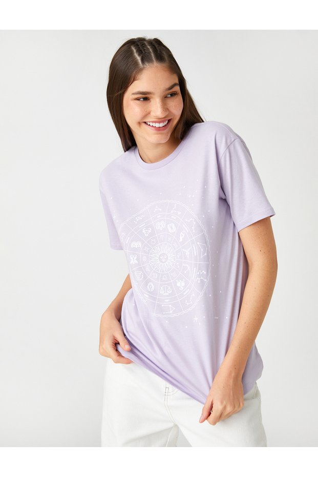 Zodiac Print Short Sleeve Crew Neck T-Shirt