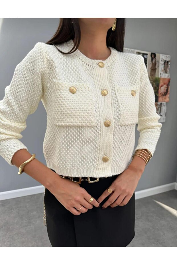 Düğmeli Triko Yün Ceket - 1