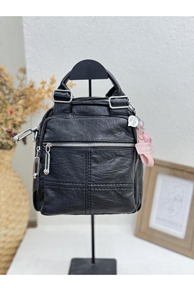 1029 Model Double Handle Backpack Leather Women's Bag with Keychain and Gift