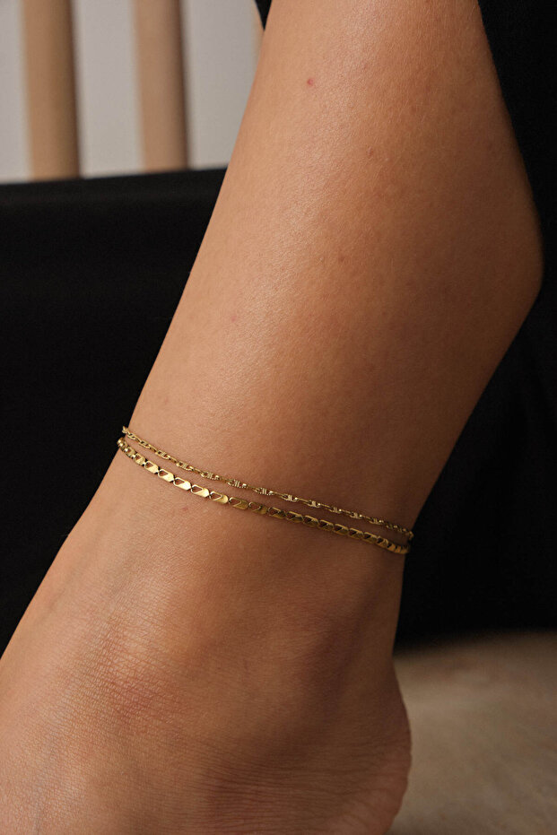 Steel 2-Piece Combination Parrot and Textured Zipper Chain Anklet Minimal Tarnish Resistant 22+4cm Florya Jewelry