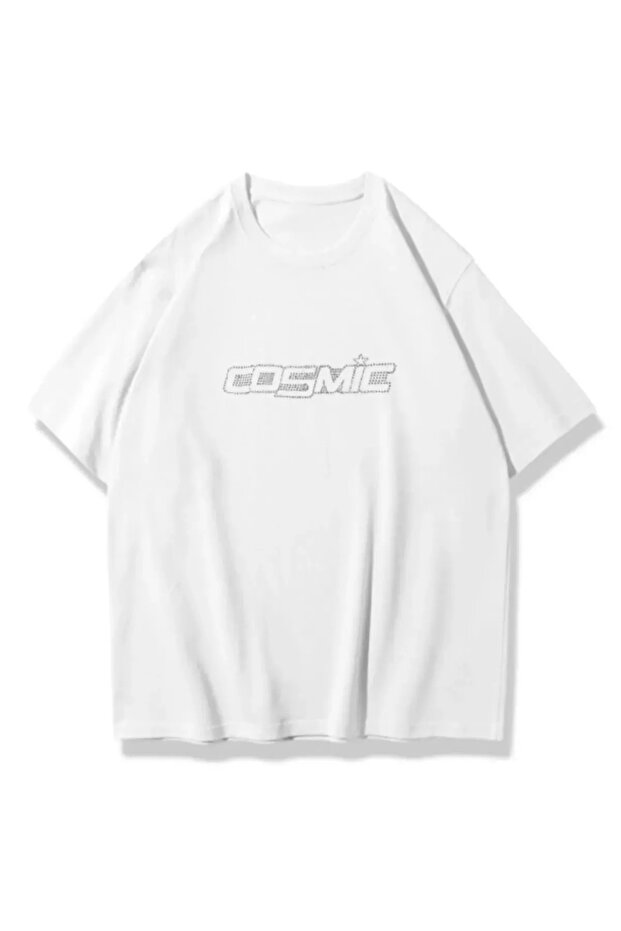 Harajuku Cosmic Detail Unisex Oversize Shining Stone Printed Tshirt