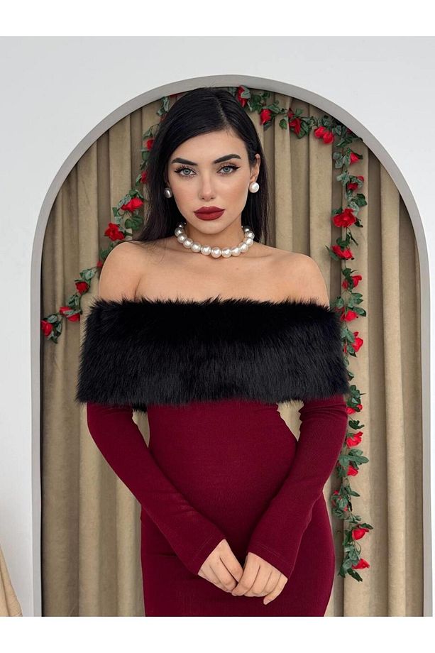 Tasarım Peluş Straplez Elbise - 7