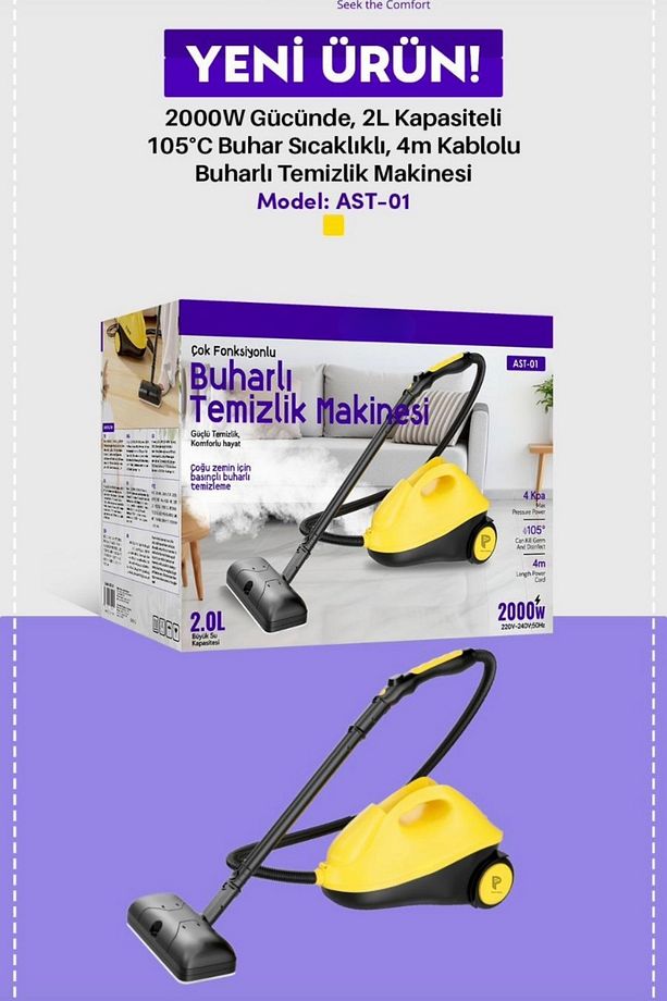 2000 Watt Çok Başlıklı Buharlı Temizlik Makinesi - 2 Lt Su Haznesi - 5
